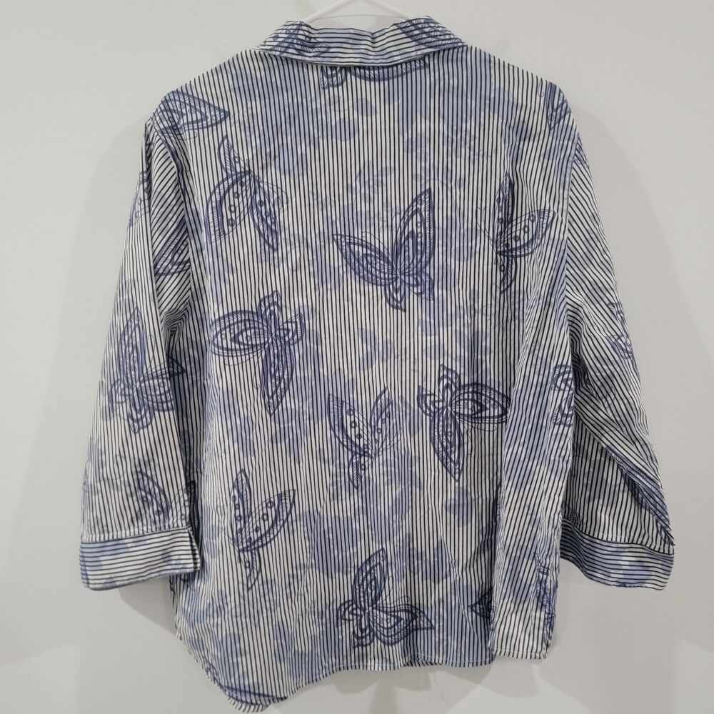Alfred Dunner‎ Womens Button Up Top Size XXL Striped Butterflies Sequin - Picture 3 of 7